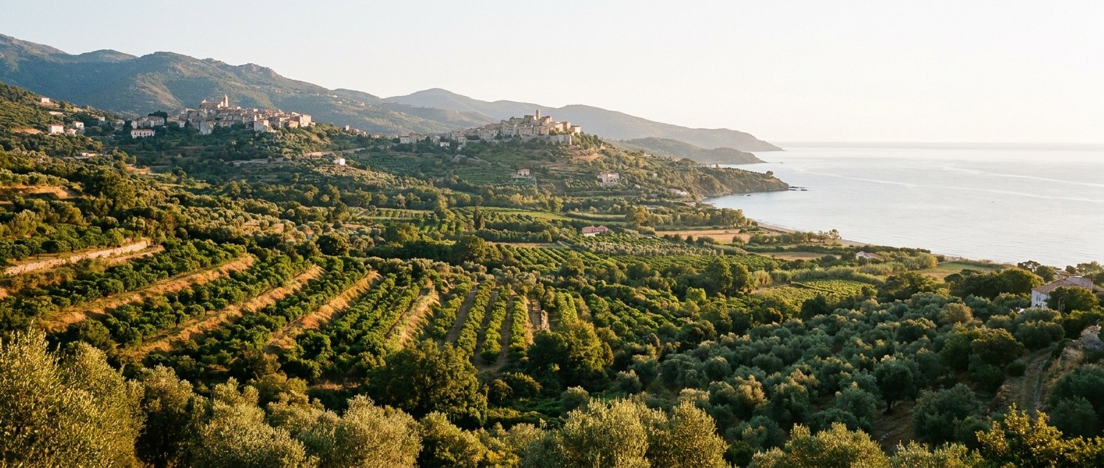 Vue sur la plaine de la Casinca et la mer, Haute-Corse